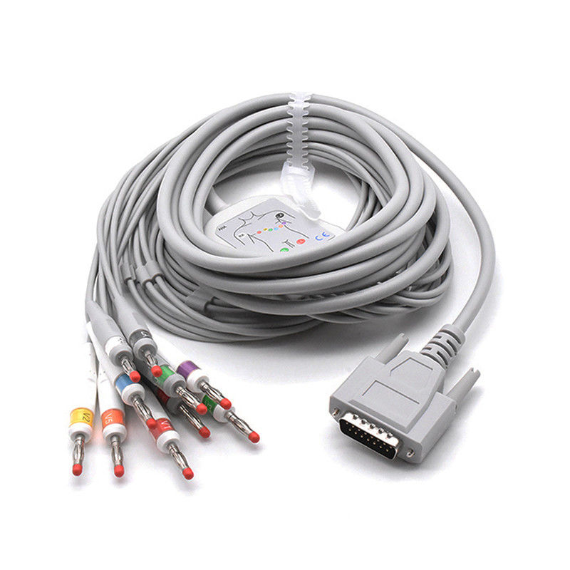 Nihon Kohden 10 / 12 Lead EKG Cable With Resistor Grabber / Banana 3m/10ft